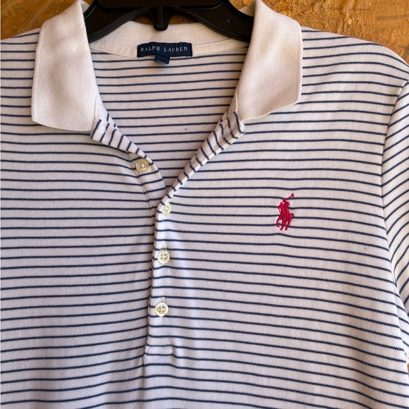 Ralph Lauren White with Navy Stripes Polo Dress with Pink Logo Size Large - Picture 4 of 7